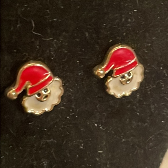 0.5” Vintage Santa Claus mixed metal stud earrings w/red white enamel - Picture 5 of 9